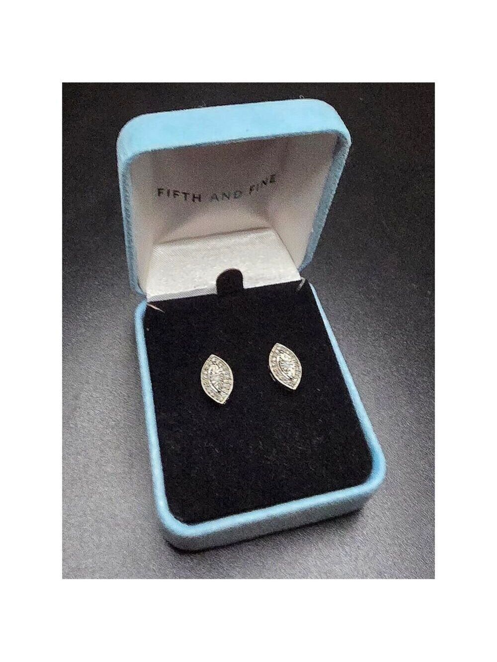 FIFTH & FINE STERLING SILVER 1/5 CTTW DIAMOND MARQUISE CLUSTER STUD EARRINGS